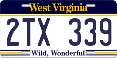 WV license plate 2TX339