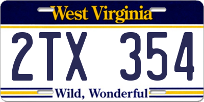 WV license plate 2TX354