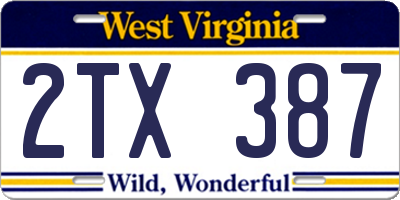 WV license plate 2TX387
