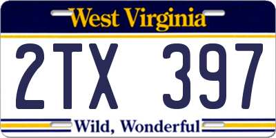 WV license plate 2TX397