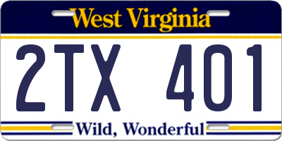 WV license plate 2TX401