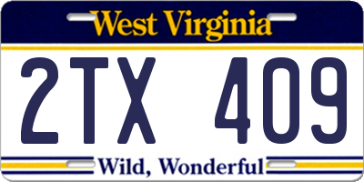 WV license plate 2TX409