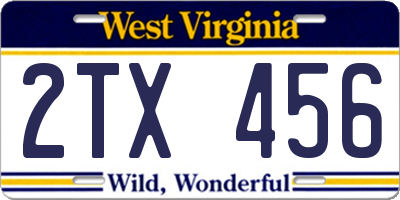 WV license plate 2TX456
