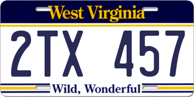 WV license plate 2TX457