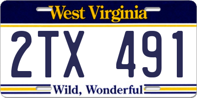 WV license plate 2TX491