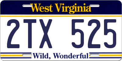 WV license plate 2TX525