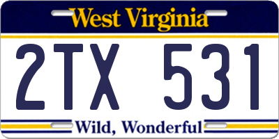 WV license plate 2TX531