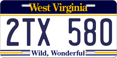 WV license plate 2TX580