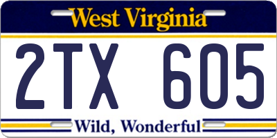 WV license plate 2TX605