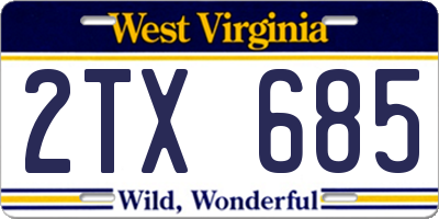 WV license plate 2TX685