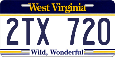 WV license plate 2TX720