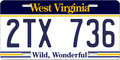 WV license plate 2TX736