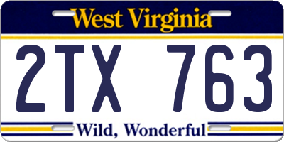 WV license plate 2TX763