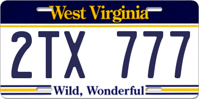 WV license plate 2TX777
