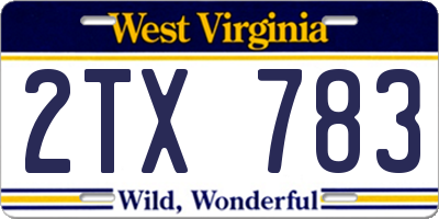 WV license plate 2TX783