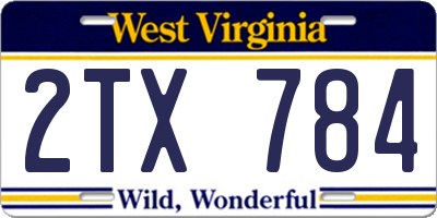 WV license plate 2TX784