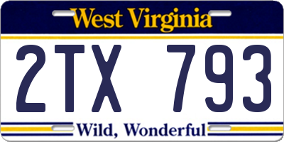 WV license plate 2TX793