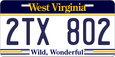 WV license plate 2TX802