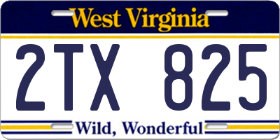 WV license plate 2TX825