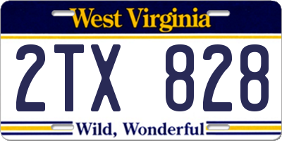 WV license plate 2TX828