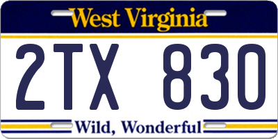 WV license plate 2TX830