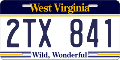 WV license plate 2TX841