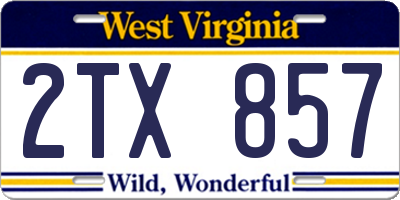 WV license plate 2TX857
