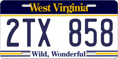 WV license plate 2TX858