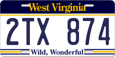 WV license plate 2TX874