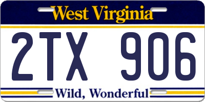 WV license plate 2TX906