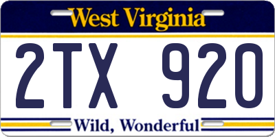 WV license plate 2TX920