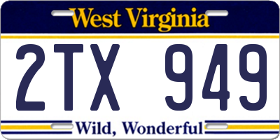 WV license plate 2TX949