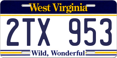 WV license plate 2TX953