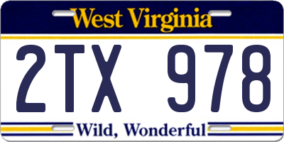 WV license plate 2TX978