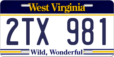 WV license plate 2TX981