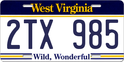 WV license plate 2TX985