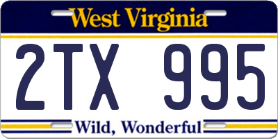 WV license plate 2TX995