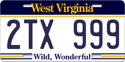 WV license plate 2TX999