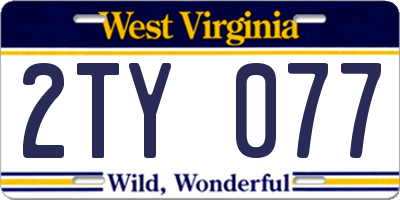 WV license plate 2TY077
