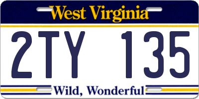 WV license plate 2TY135