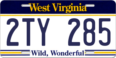 WV license plate 2TY285