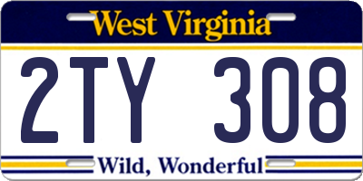 WV license plate 2TY308