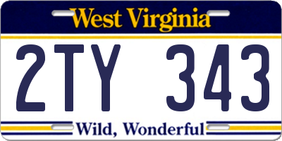 WV license plate 2TY343