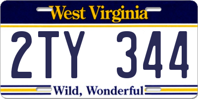 WV license plate 2TY344