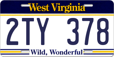 WV license plate 2TY378