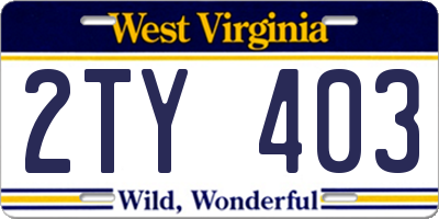 WV license plate 2TY403