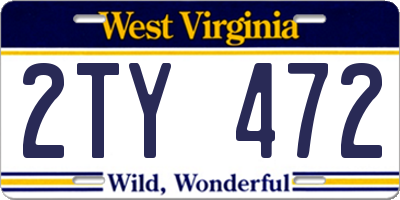 WV license plate 2TY472