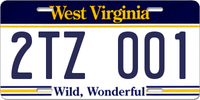 WV license plate 2TZ001