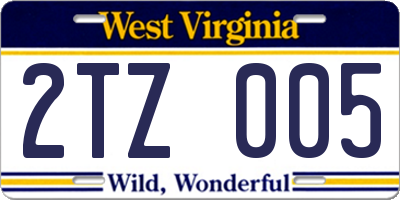 WV license plate 2TZ005