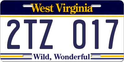 WV license plate 2TZ017